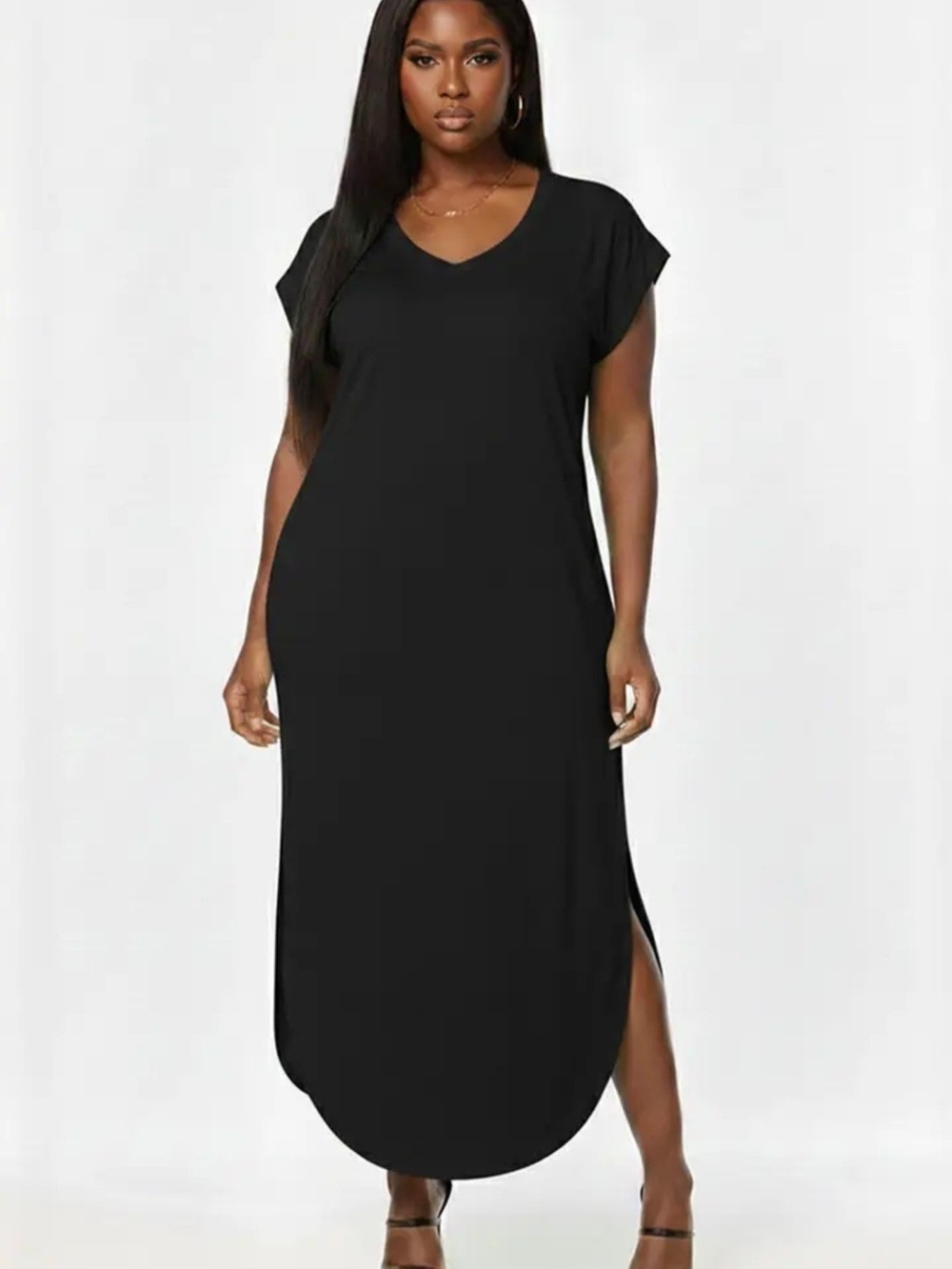 Black V-Neck Maxi T-Shirt Dress